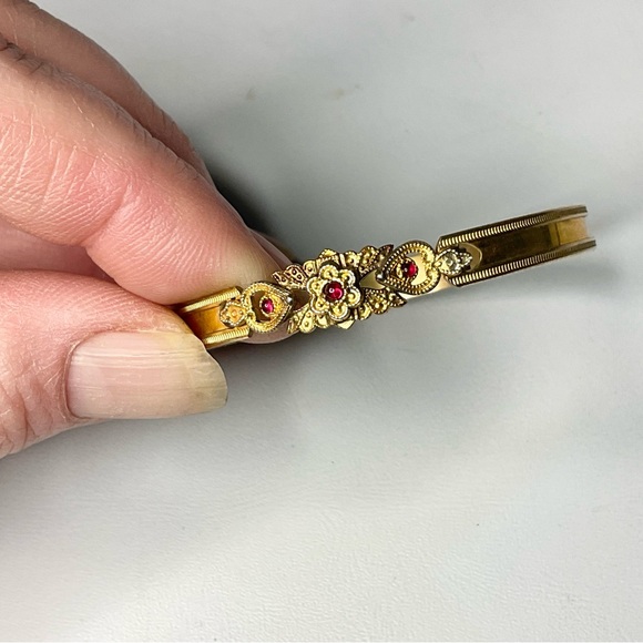 Antique Gold Plated Baby Bangle Red Cabochon Paste Stones - Picture 5 of 7